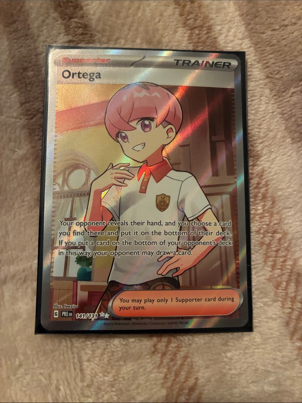 Pokemon Ortega Trainer Card - Pink, White, Red Holo